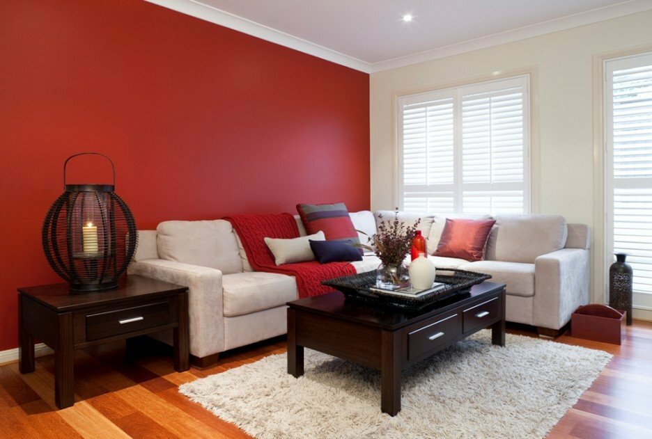 red and white colored living room
