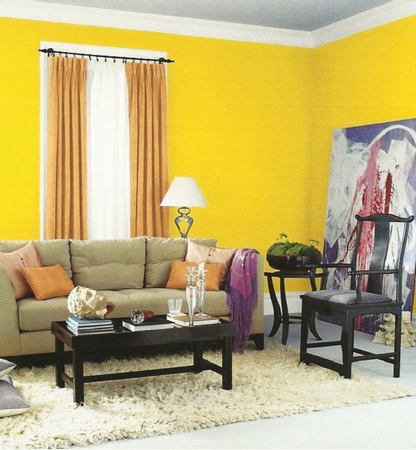 bright yellow living room design