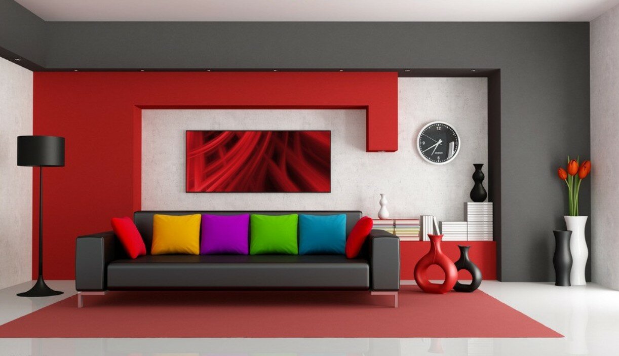 red modern living room design