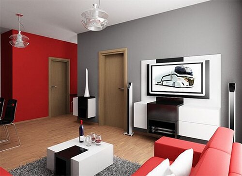 red and gray colored small apartment