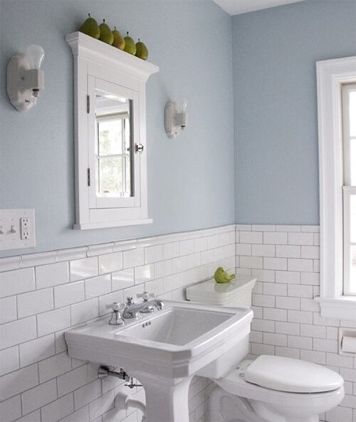 soft blue and white small bathroom