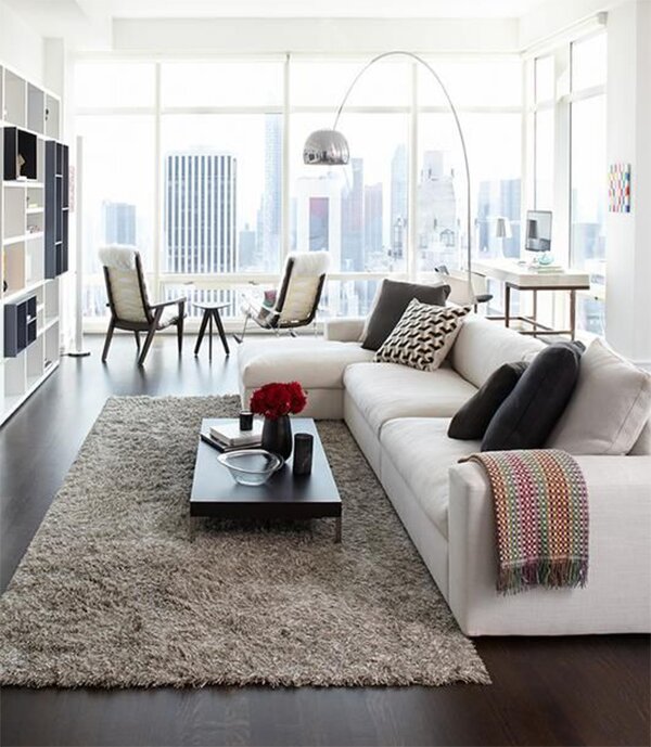 stylish living room design with gray carpet